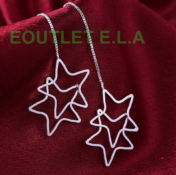 128mm TWIN STAR CHAIN THREAD SILVER EARRINGS